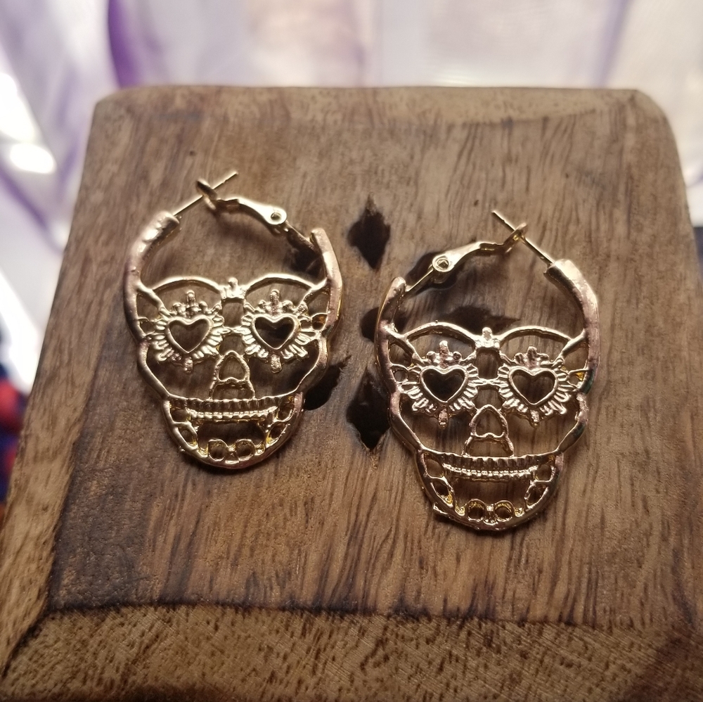 Golden Sugar Skull Earrings